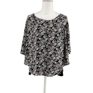 Elle Womens Floral Print Batwing Sleeve Blouse With Black Inner Layer Size L